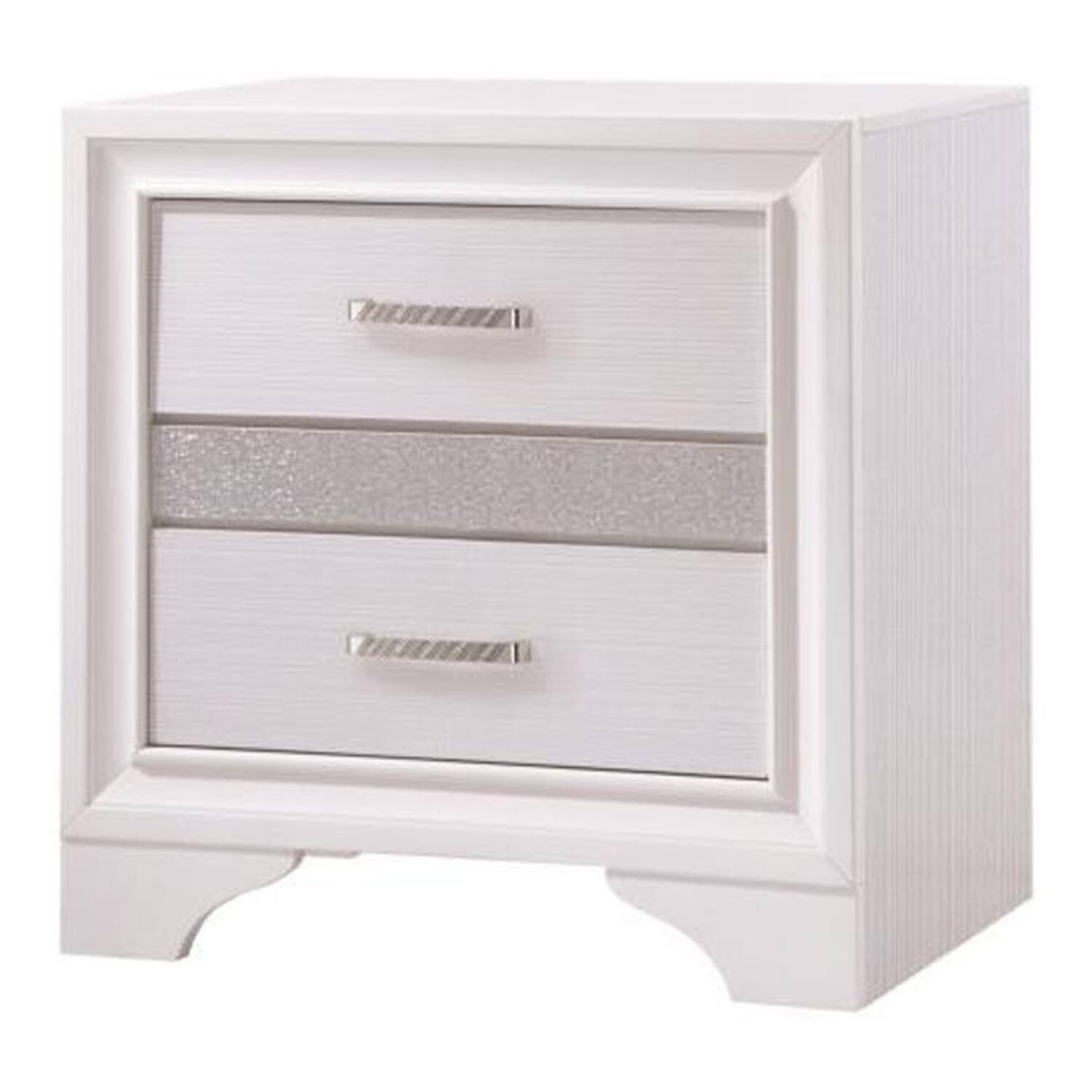 Front. Manhattan Lane - Wooden Nightstand with Hidden Jewelry Tray - White.