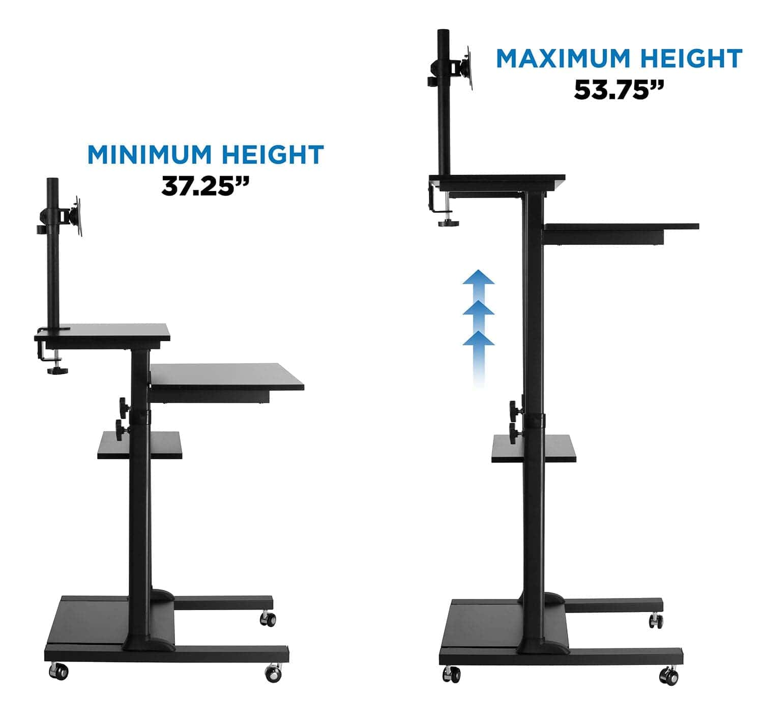 MAXIMUM HEIGHT 53.75"  
MINIMUM HEIGHT 37.25"