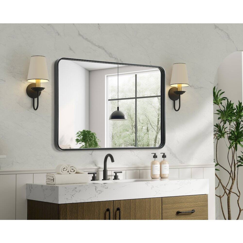 Alt View 2. Elegant Decor - Contour Metal Rectangle Mirror 28x42 in Black - Black.