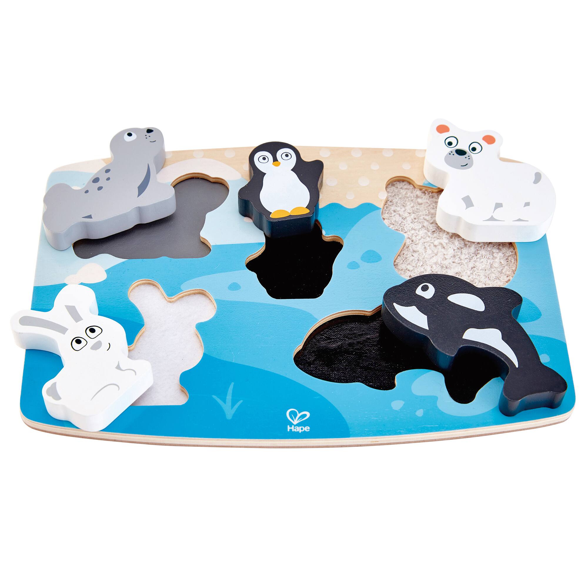 Hape- Hape: Polar Animal Tactile Puzzle - 6pc Wooden Sensory Toy, Ages 2+