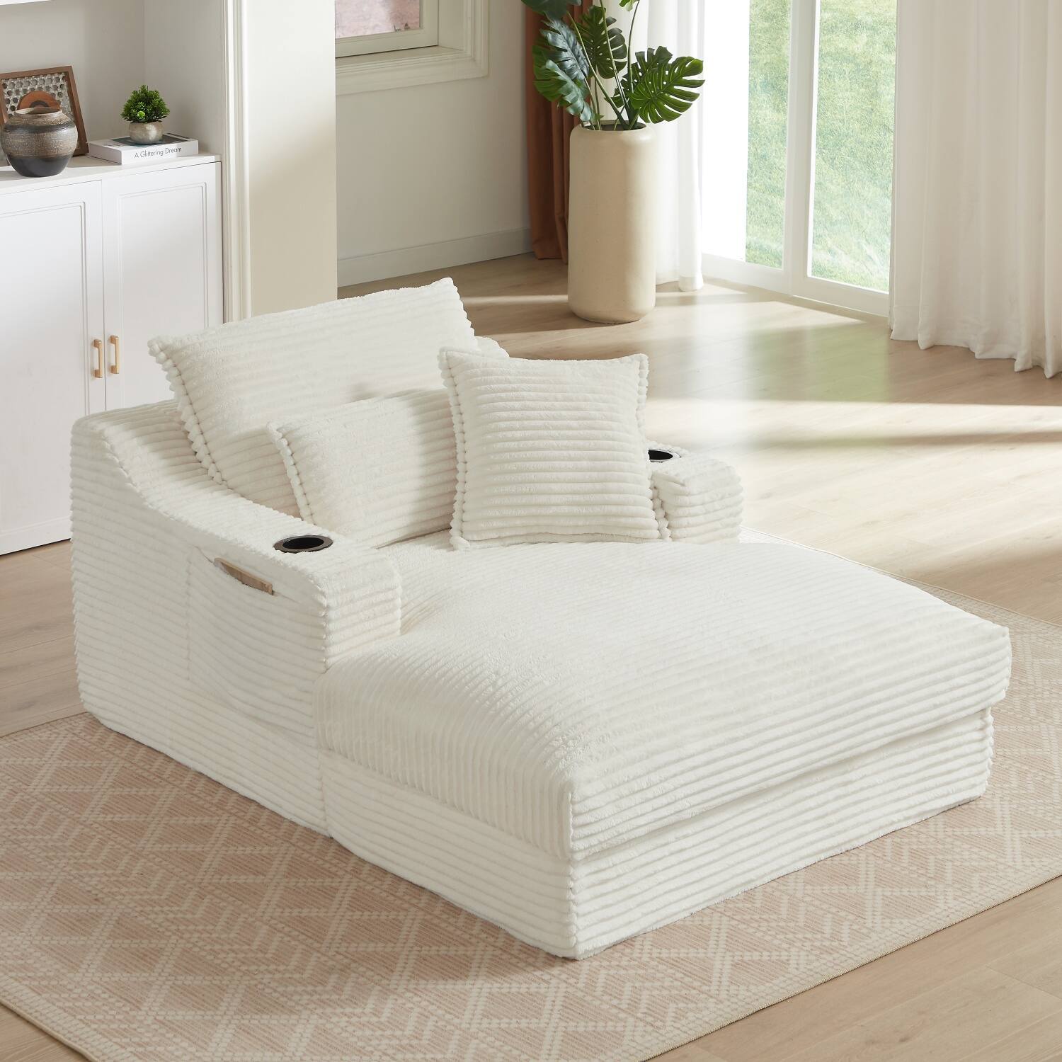 Left. Z-Edge - 47" modern sofa with unique cushion design, cushioned lounge chair for living room, bedroom, apartment, office -WHITE - white.