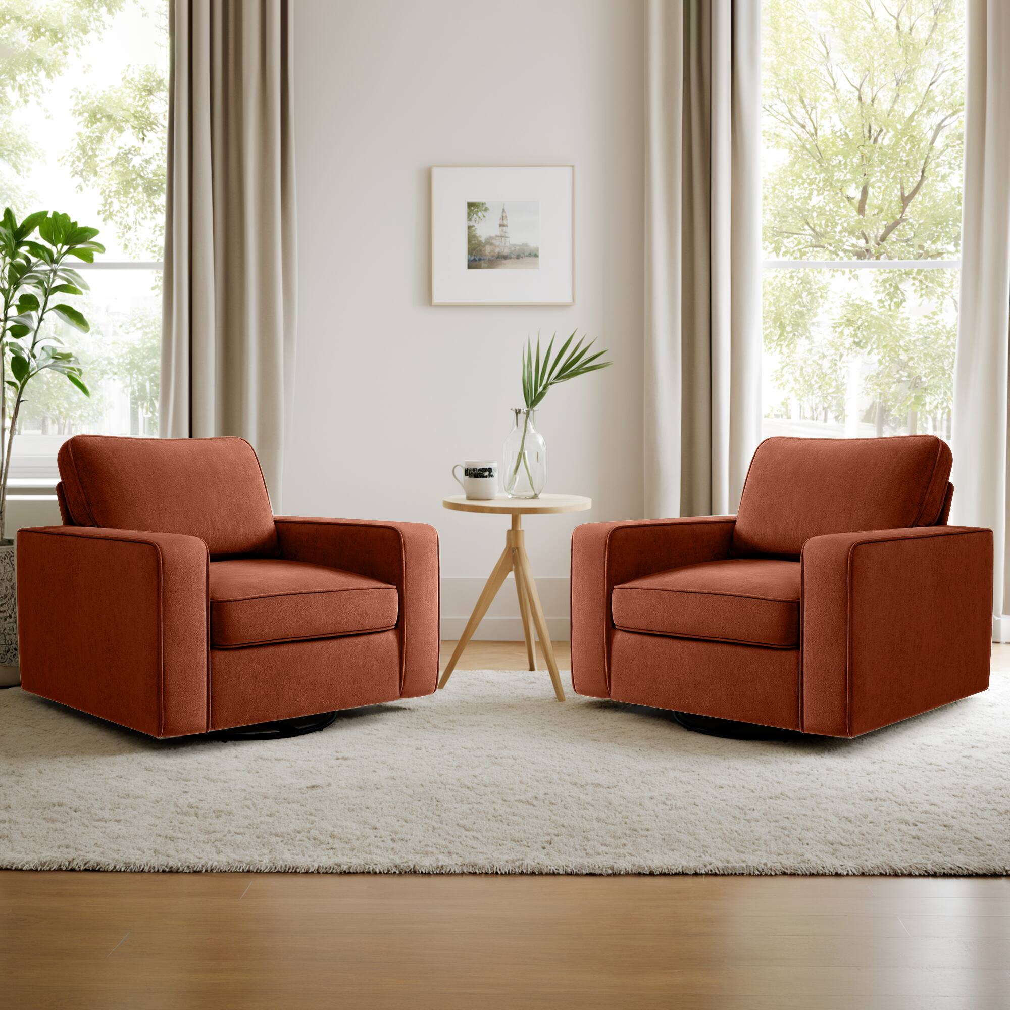 Alt View 3. KERDOM - Swivel Barrel Sofa Chair, Modern Single Sofa Lounge Bucket Armchair, Rotating Accent Sofa Rotation Base, Washable Pillow - Reddish Brown.
