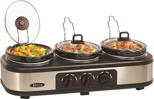 Bella - 3 x 1.5-Quart Triple Slow Cooker - Stainless Steel/Black - Angle