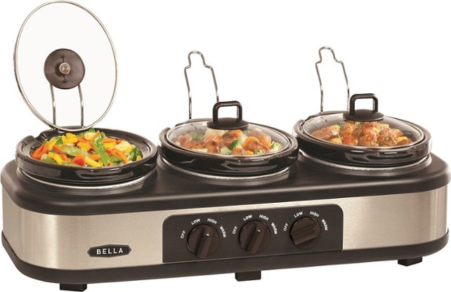 Bella - 3 x 1.5-Quart Triple Slow Cooker - Stainless Steel/Black - Angle Zoom