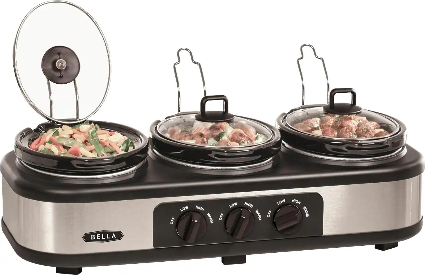 Bella - 3 x 1.5-Quart Triple Slow Cooker - Stainless Steel