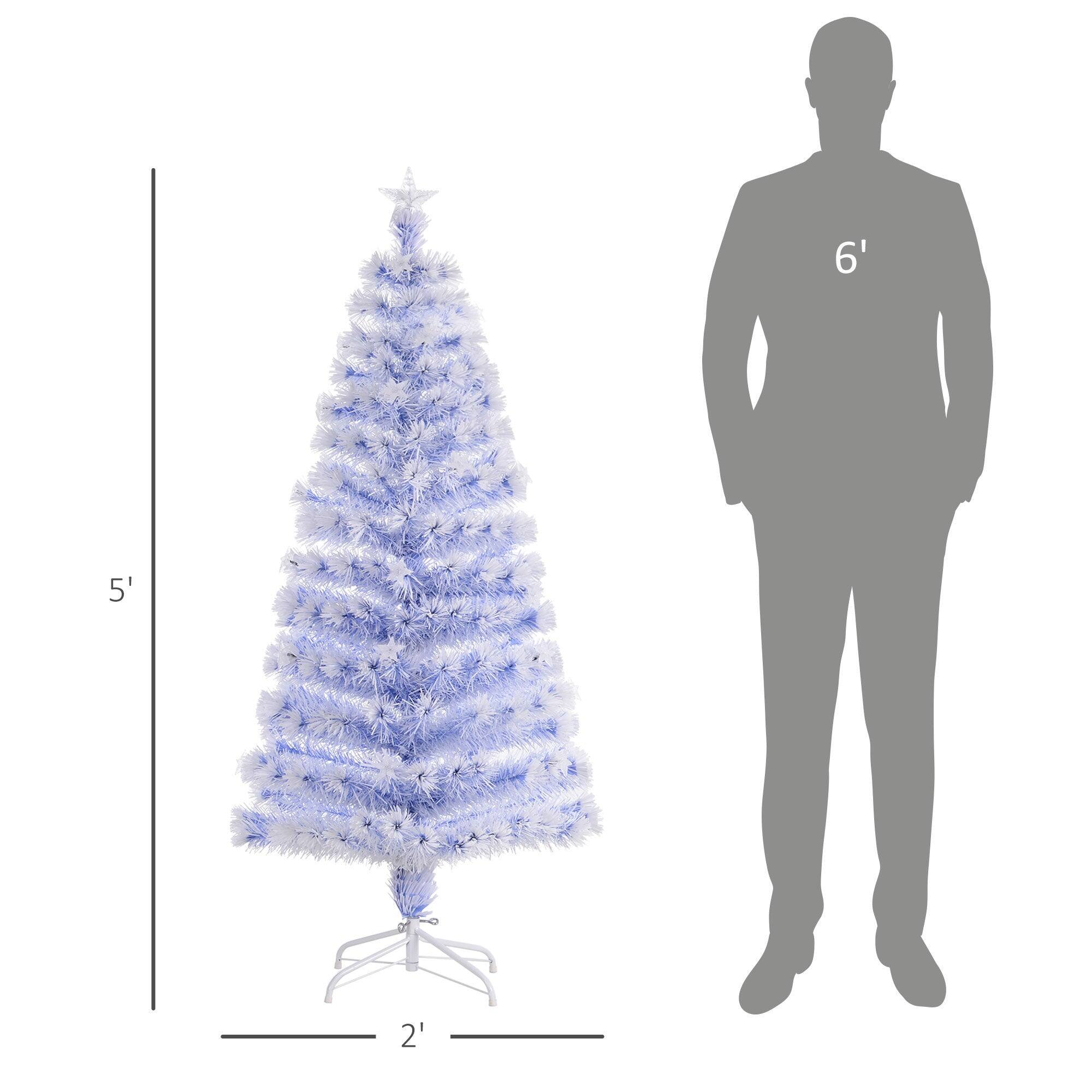 Left. BreeBe - 5ft Tall Pre-Lit Douglas Fir Artificial Christmas Tree with Realistic Branches - Antique Blue.