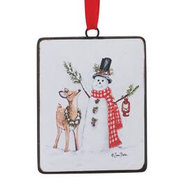 BreeBe - Snowman and Deer Ornament (Set of 12) - White, Brown, Red