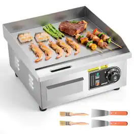 VEVOR - Commercial Electric Griddle, 13.98 x 11.81 inch, 1750W, 122-570°F Adjustable Temp Control, Stainless Steel Countertop - Silver