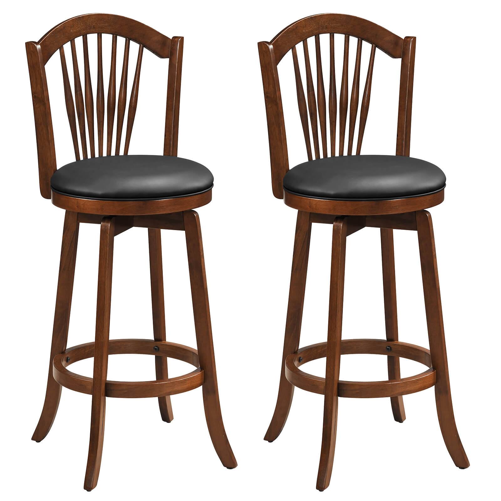 Front. Costway - Costway Swivel Bar Stools Set of 2, 31" Bar Height Barstools with Backrests & Wood Frame - Expresso,Black.