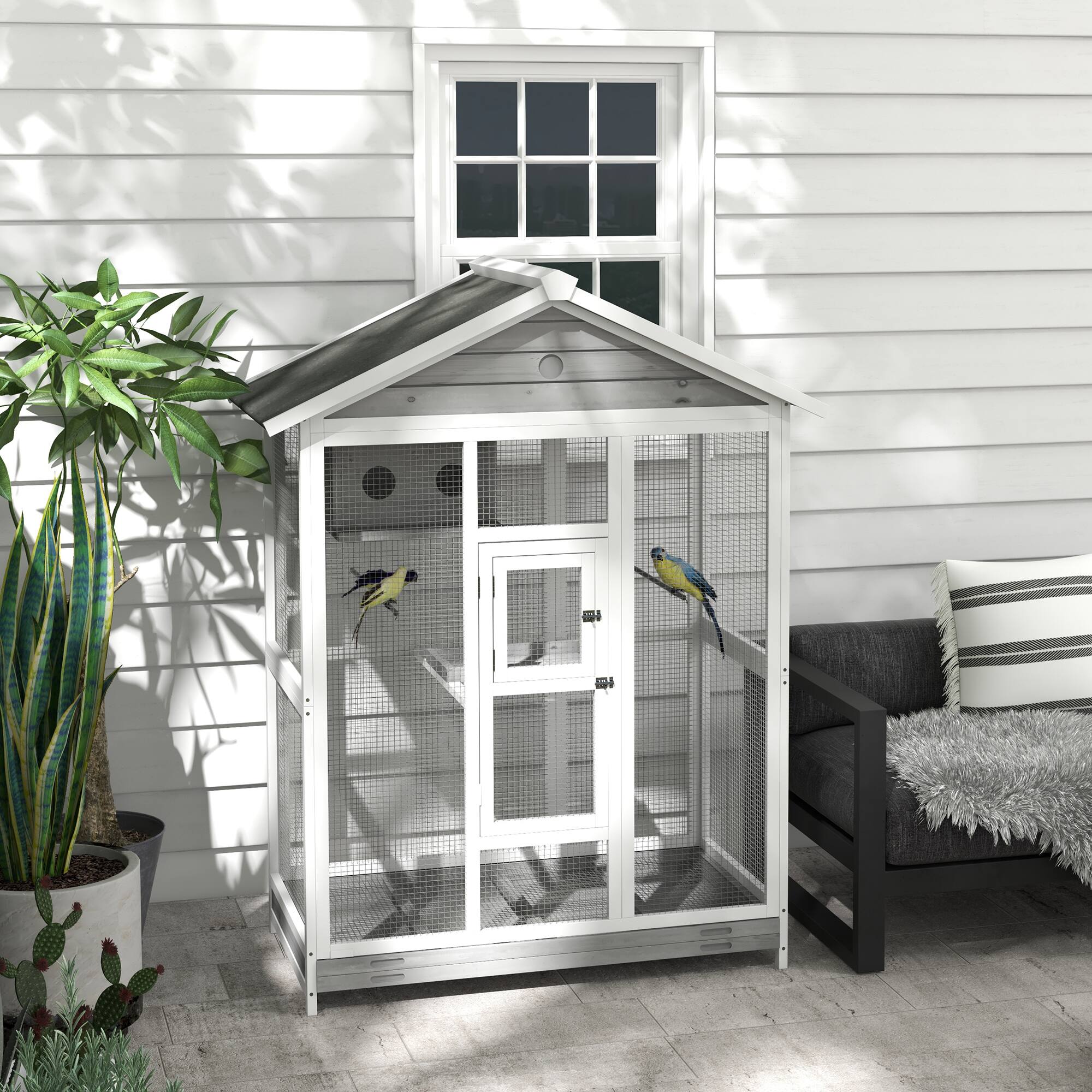 Alt View 1. Pawhut - Wooden Bird Cage Aviary, Flight Cage with 4 Perches.