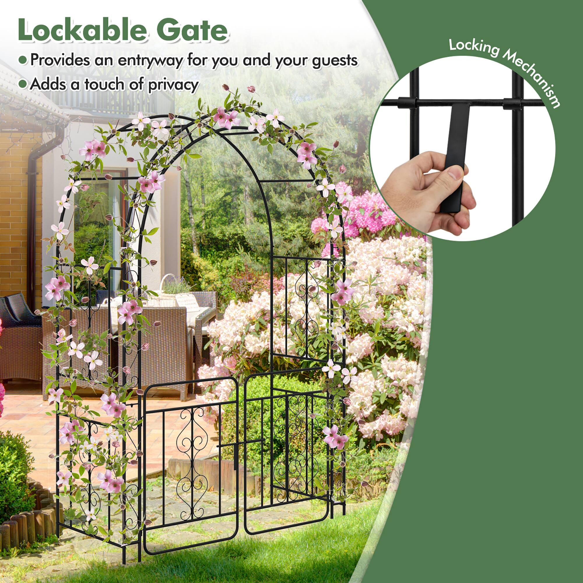 Lockable Gate  
- Provides an entryway for you and your guests  
- Adds a touch of privacy  

Locking Mechanism
