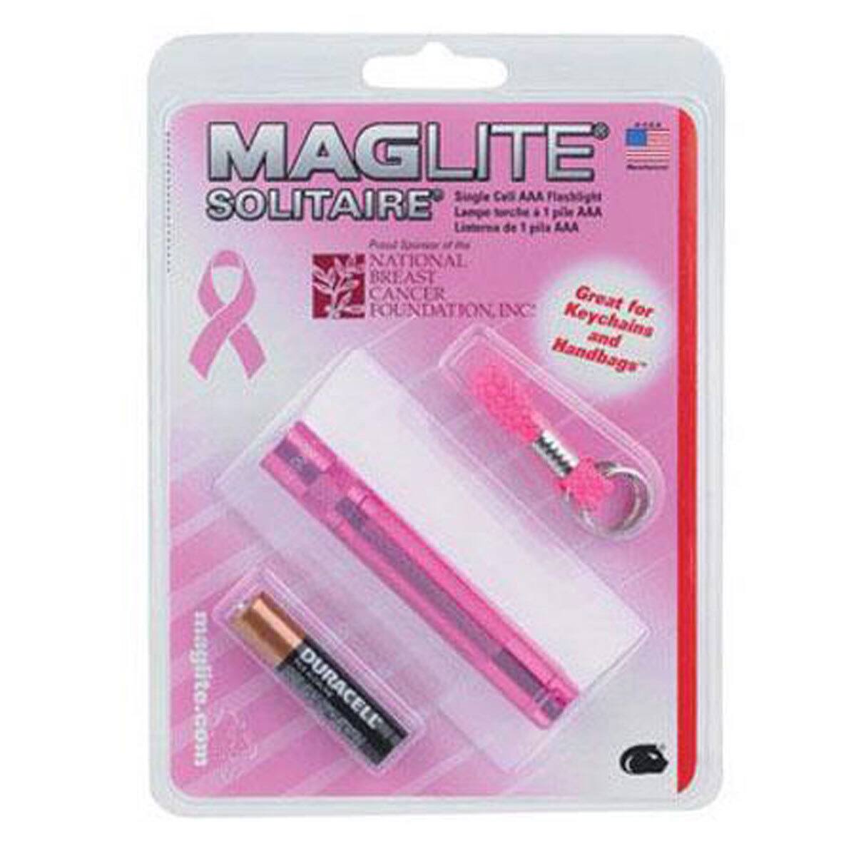 MAGLITE Single Cell AAA Flashlight SOLITAIRE Lamp 1 pile MAA Listerna de 1 pila AAA NATIONAL BREAST CANCER FOUNDATION INC for Keychains and Handbags maglite.com DURACELL