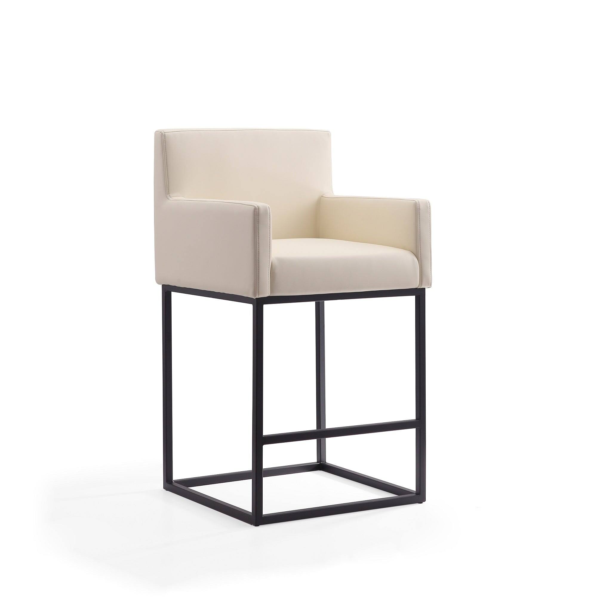 Alt View 4. Manhattan Comfort - Ambassador Mid-Century Modern Metal Upholstered Barstool - Set of 2 - Cream.