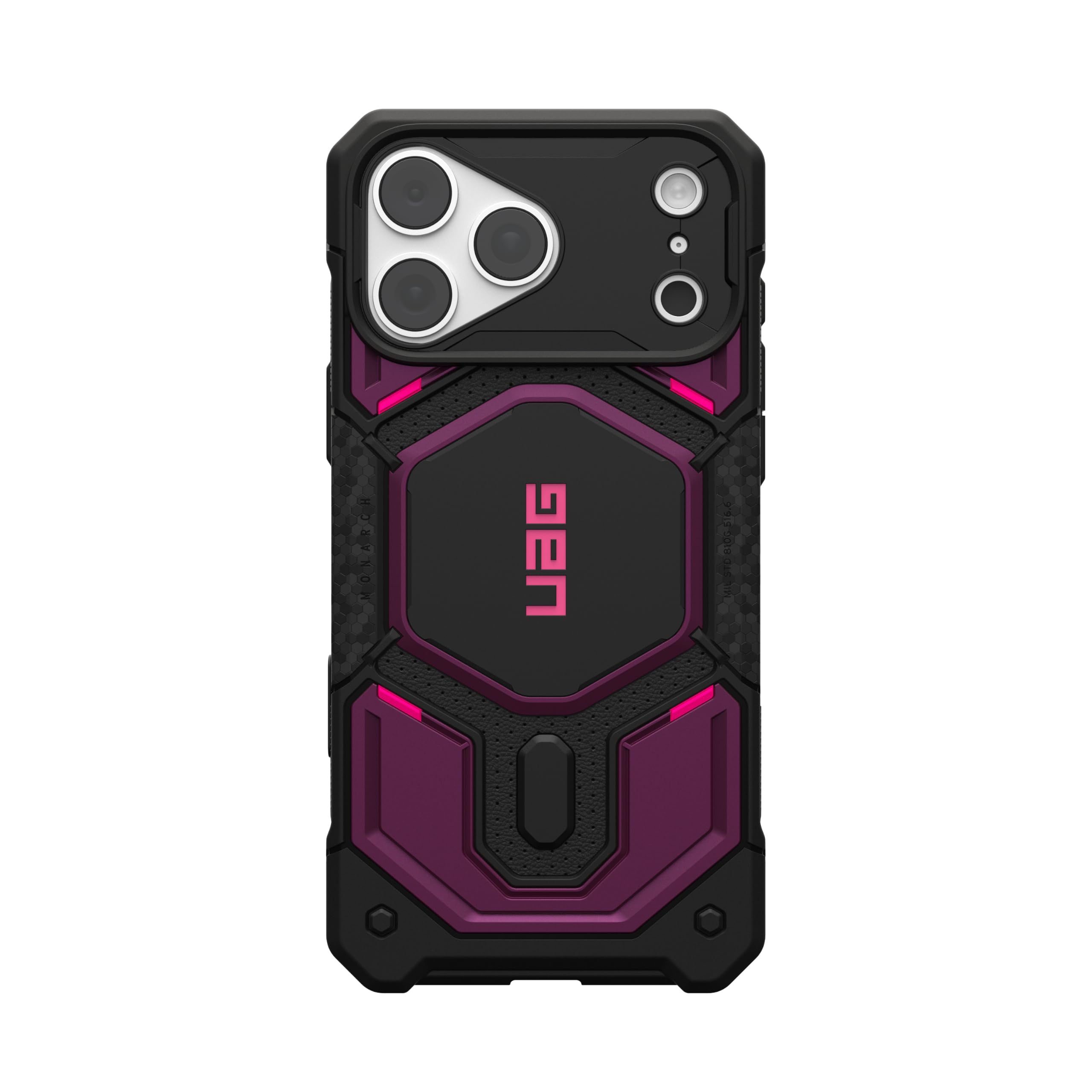 Alt View 3. UAG - iPhone 18 Pro Max Case/iPhone 17 Pro Max Case w MagSafe & Camera Control Cover Button, Perforated PU Vegan Leather Inlay - Deep Purple Synth.
