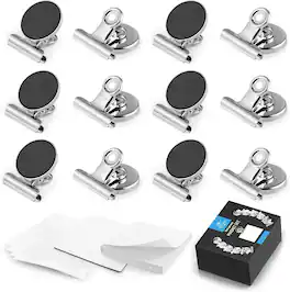 Zulay Kitchen - Set of 12 Magnets for Whiteboard & Refrigerator - Strong Magnetic Clips for Refrigerator with Notepad - Silver