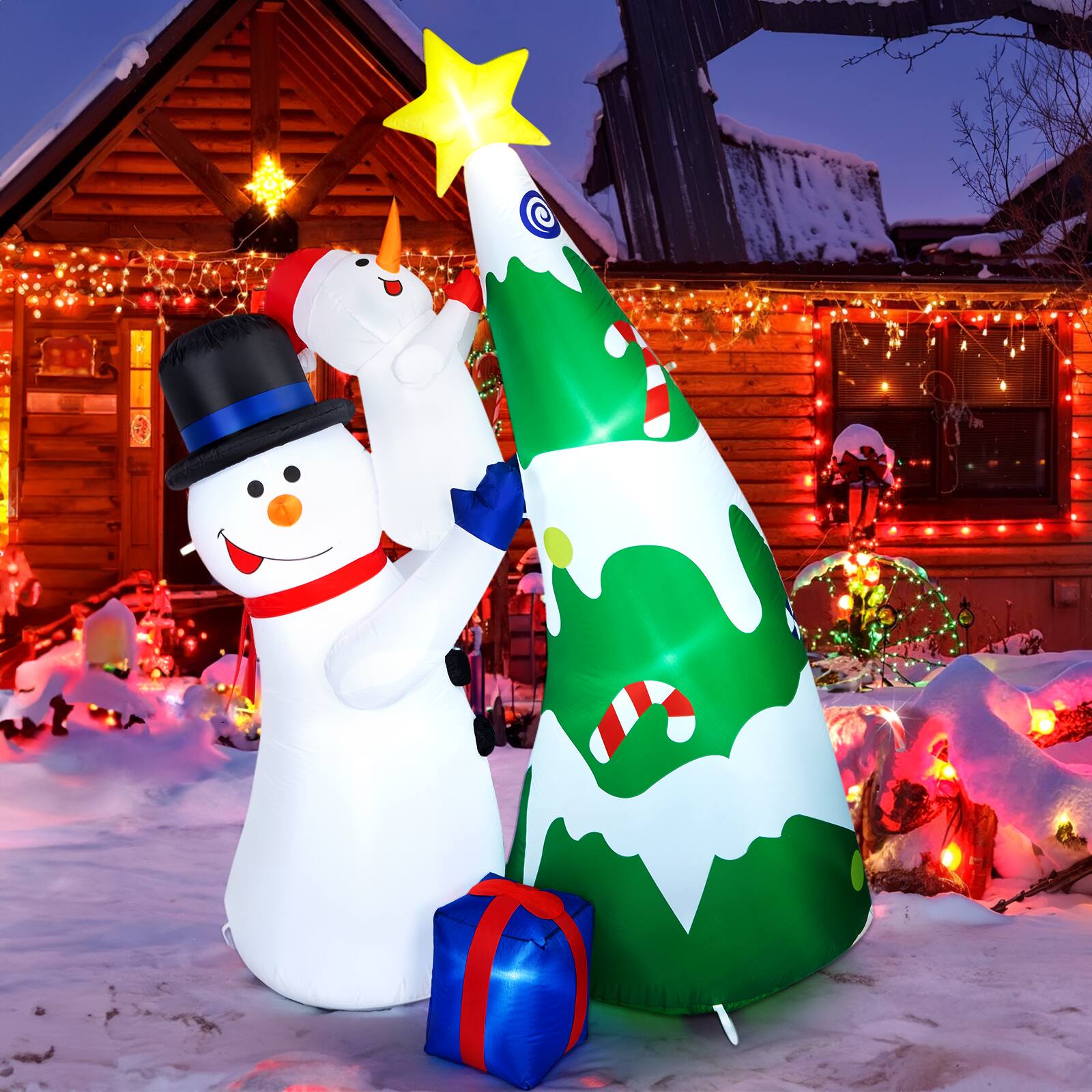 Alt View 10. CAMULAND - 7ft Inflatable Snowman Christmas Tree - White Green.