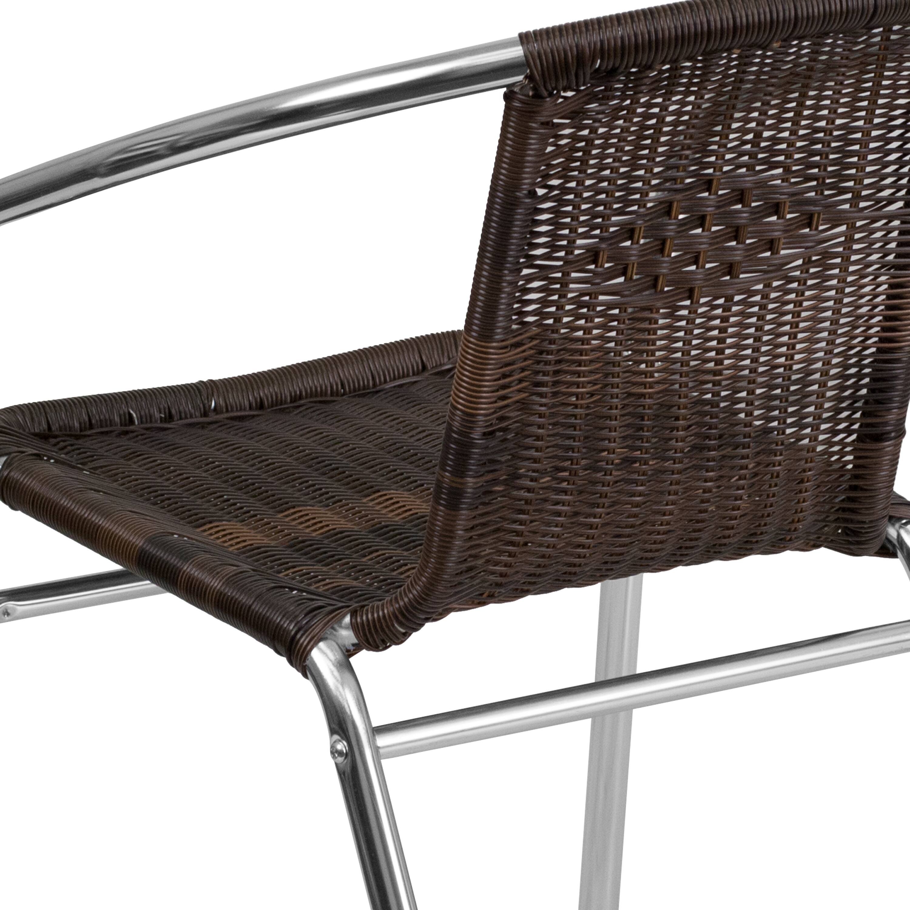 Alt View 8. Emma + Oliver - Commercial Aluminum/Rattan Restaurant Dining Stack Chair - Aluminum and Dark Brown.