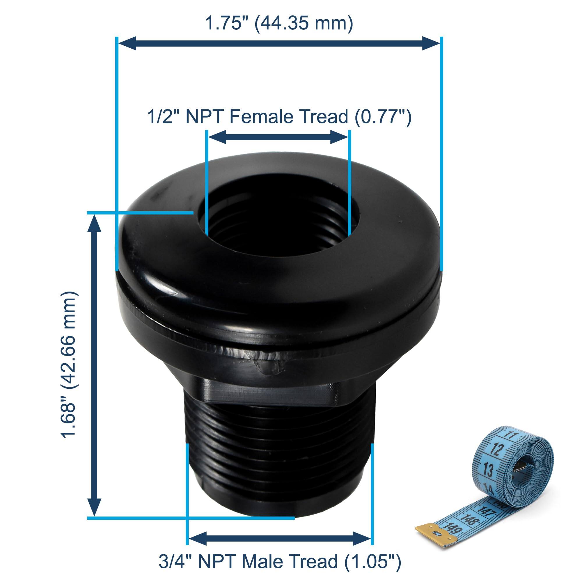 1.75" (44.35 mm)  
1/2" NPT Female Tread (0.77")  
1.68" (42.66 mm)  
3/4" NPT Male Tread (1.05")