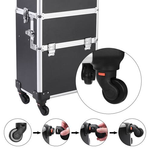 Alt View 5. Winado - 3 in 1 Makeup Case Rolling Trolley Cosmetic Travel Organizer with Key Wheels Suitcase for Beauticians Hairstylists Nail - Black.