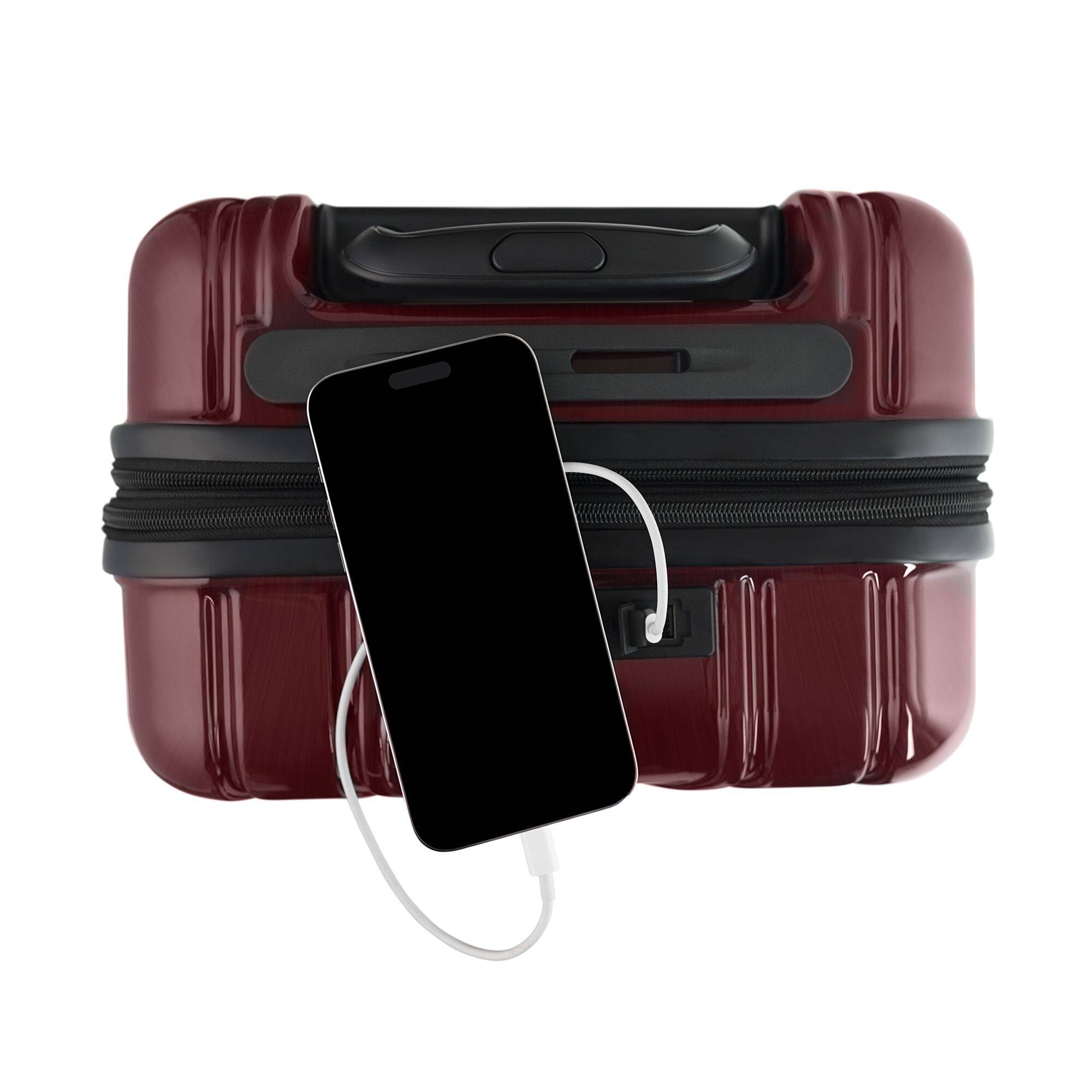 Left. Nonstop - New York Elite 6-Pc Hardside Luggage Set: Carry-On, Medium, Large & 3 Packing Cubes - Cabernet.