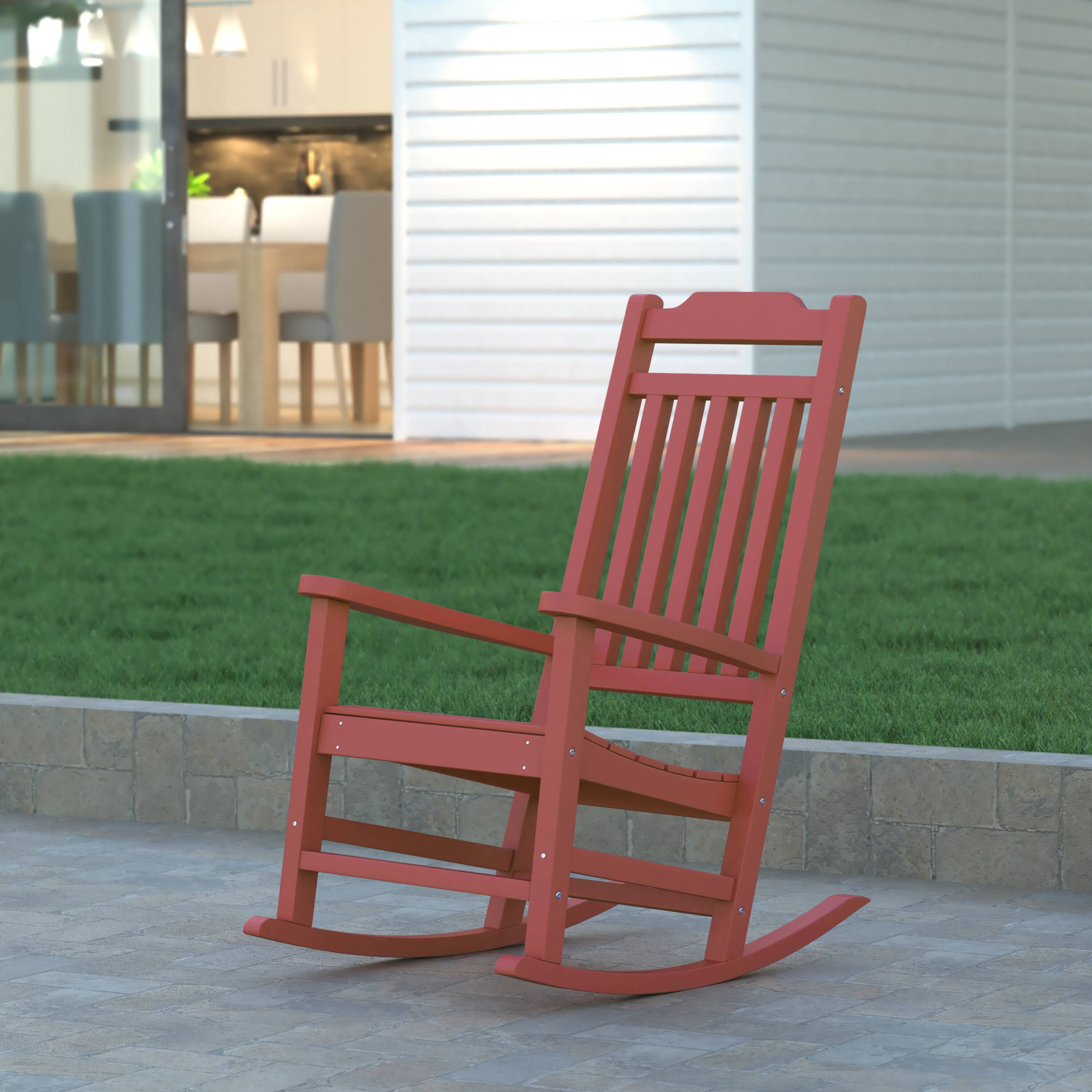 Alt View 1. Emma + Oliver - All-Weather Poly Resin Wood Rocking Chair - Patio and Backyard Furniture - Red.
