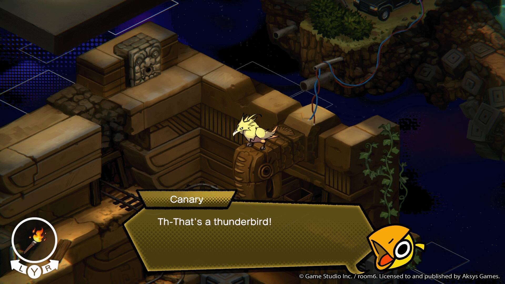 Canary
Th-That's a thunderbird!

LYR Game Studio Inc. / room6. Licensed to and published by Aksys Games.