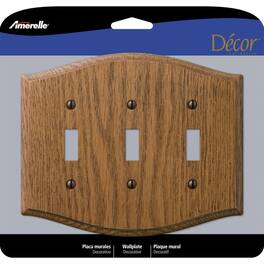 AMERELLE - Country Medium 3 gang Oak Wood Toggle Wall Plate 1 pk - Brown