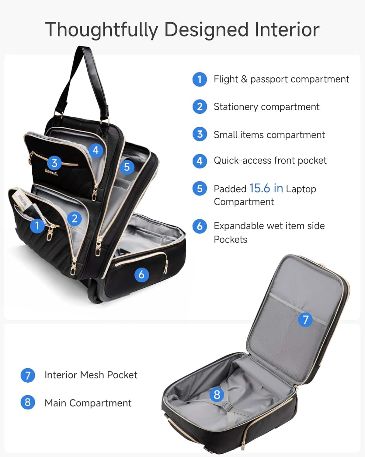 LUGGEX 16 Inch Underseat Carry On Luggage with Wheels,Softside