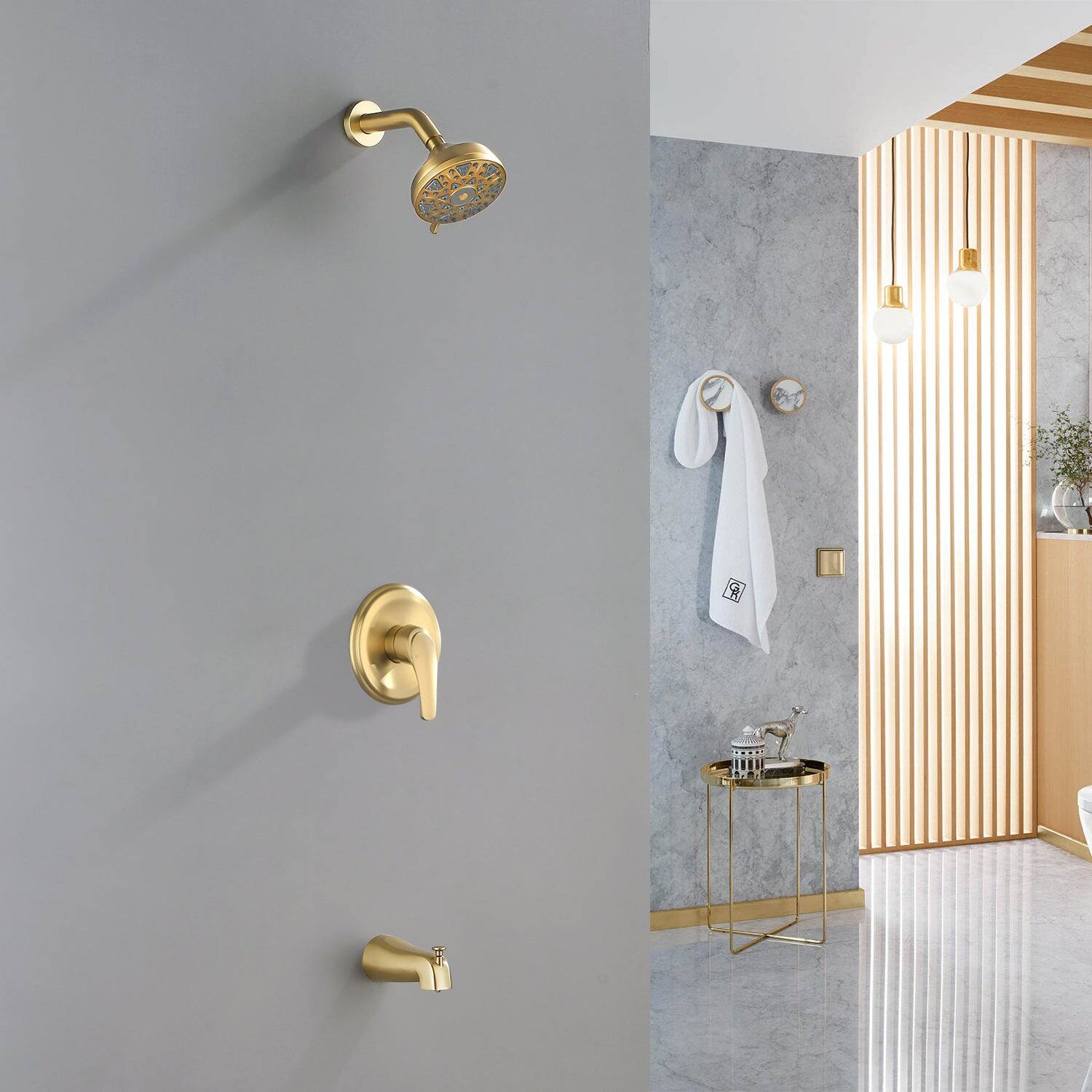 Alt View 2. Boyel Living - Brushed Gold Shower Set with cUPC Pressure Balance Valve 6 Function ABS Shower Head and High Flow Tub Spout - Brushed Gold.