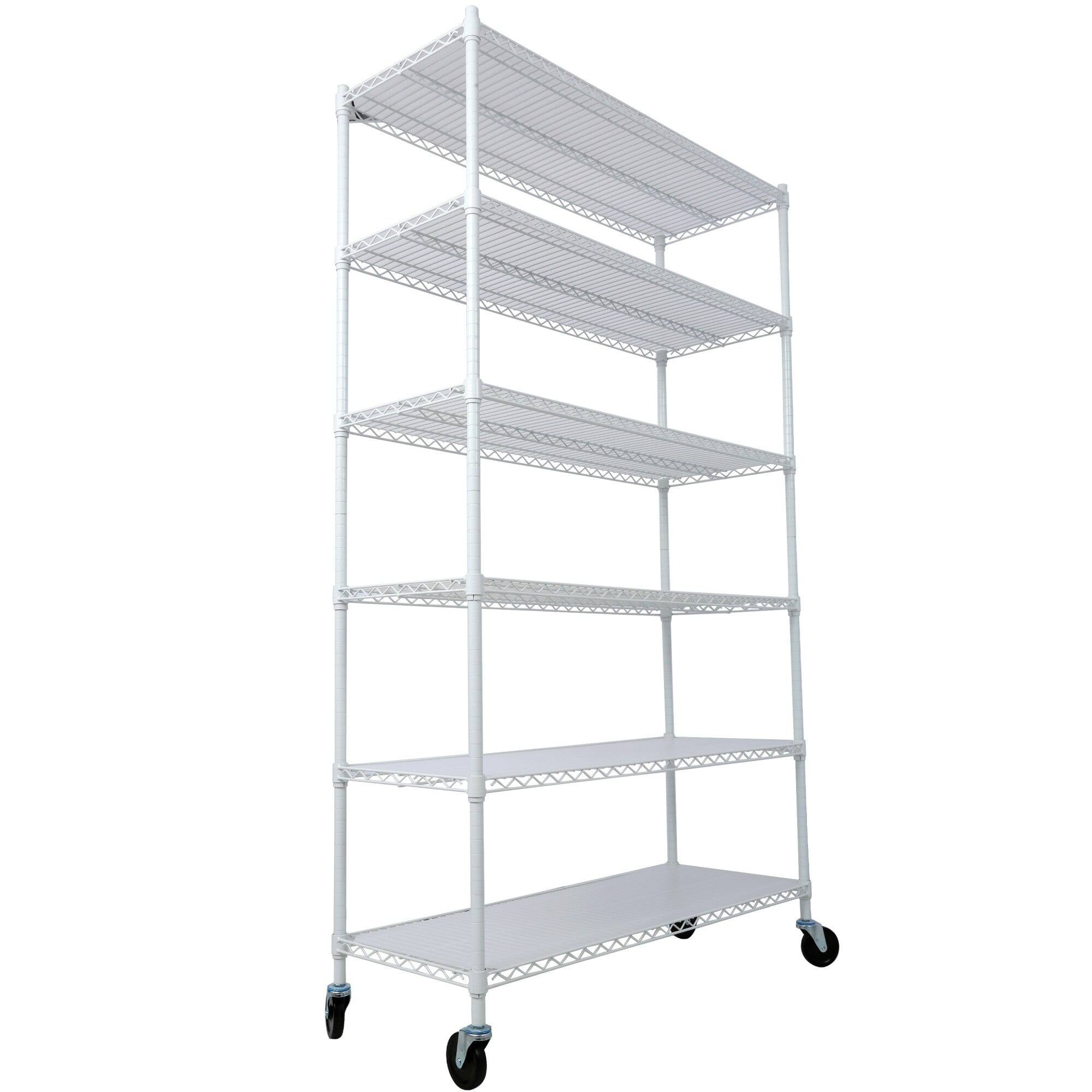 Alt View 1. Boyel Living - 6 Tier Metal White Shelf Wire Shelving Heavy Duty Adjustable Storage Rack with Wheels Shelf Liners 84H x 48L x 20D - White.