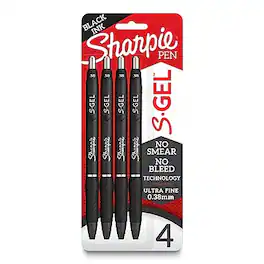Sharpie - S-Gel Retractable Gel Pen, Ultra Fine Point, Black Ink, 4/Pack (2141125)