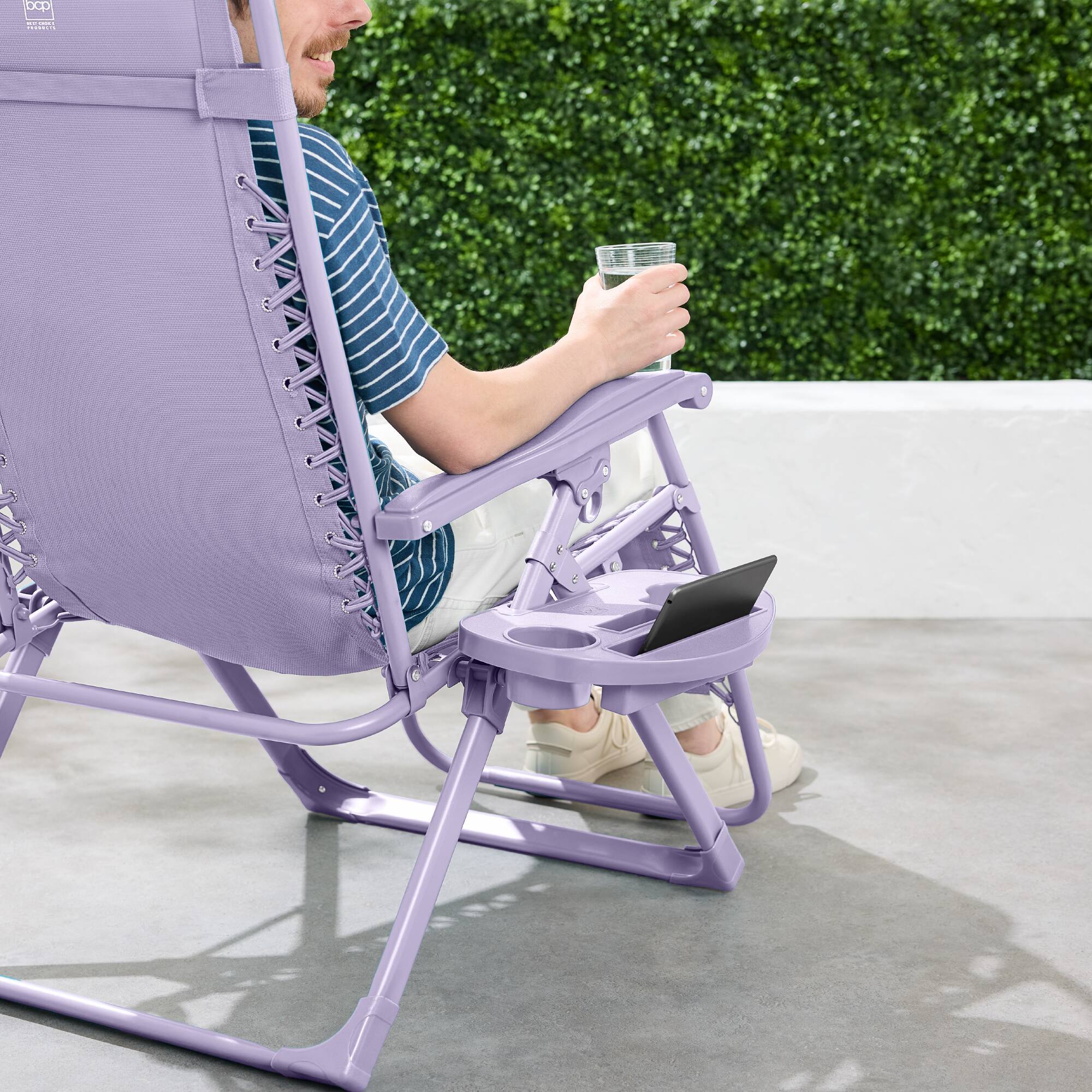 Alt View 3. Best Choice Products - Best Choice Products Monochromatic Zero Gravity Chair, Folding Patio Recliner w/Side Tray, Headrest - Lavender - Lavender.