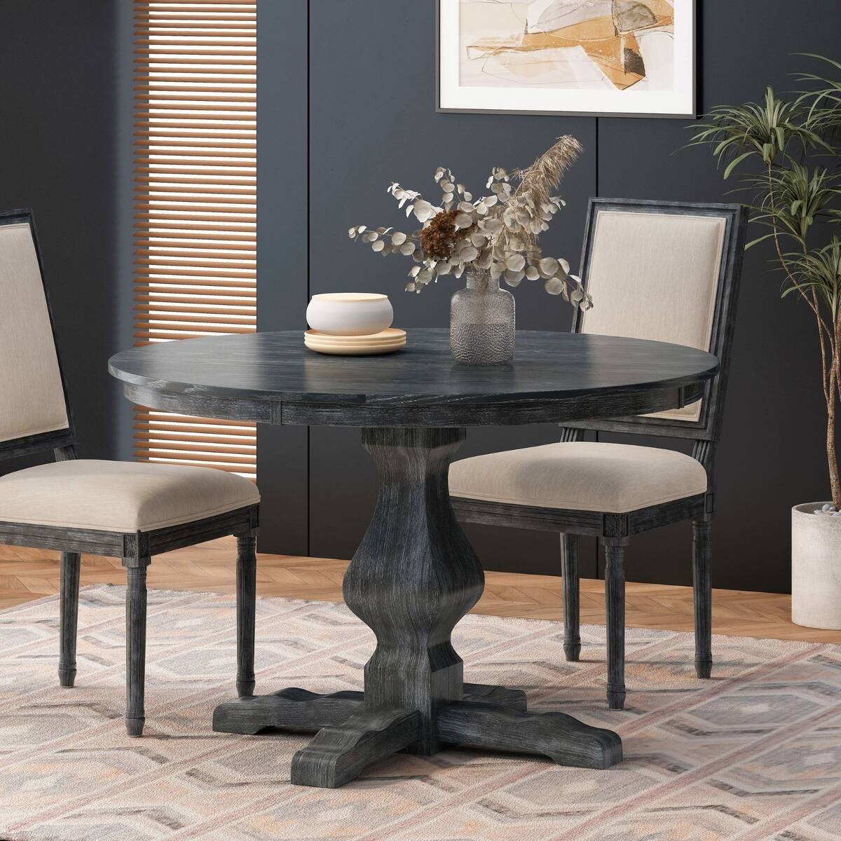 Loheer Rustic Round Dining Table, 47 Inch Pedestal Table for Four ...