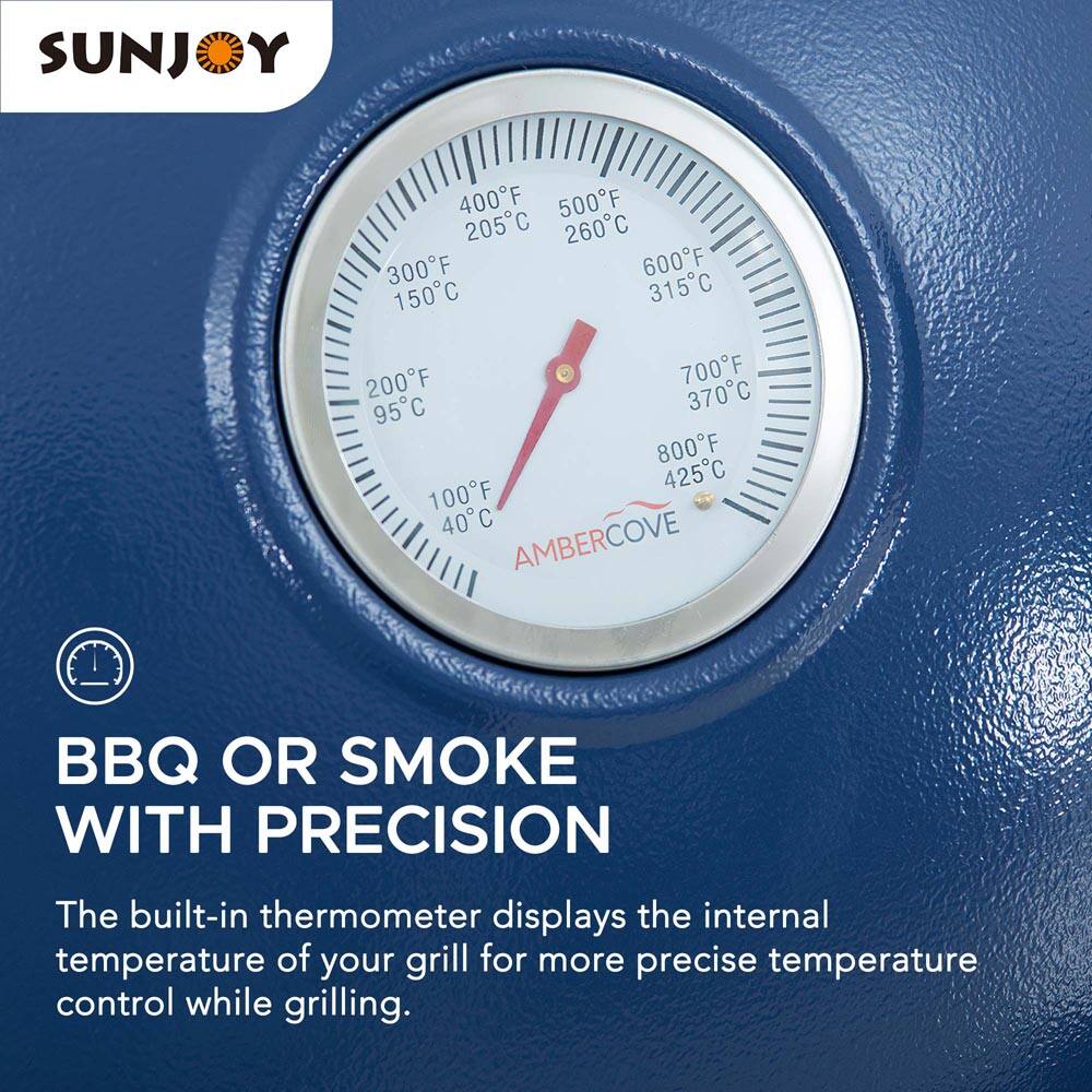 SUNJOY

AMBERCOVE

BBQ OR SMOKE WITH PRECISION

The built-in thermometer displays the internal temperature of your grill for more precise temperature control while grilling.