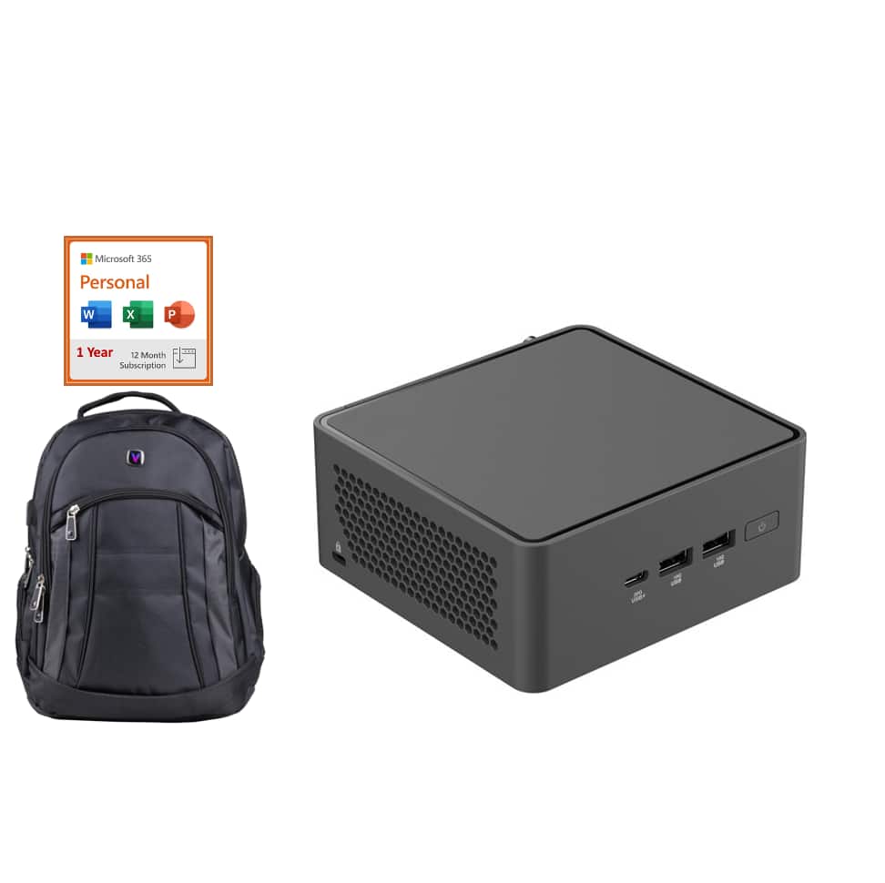 ASUS - NUC 15 Pro Mini Desktop (Intel Ultra 7-255H, 32GB DDR5, 2TB PCIe SSD, Win 11 Pro) w/Backpack , Office 365 - Black