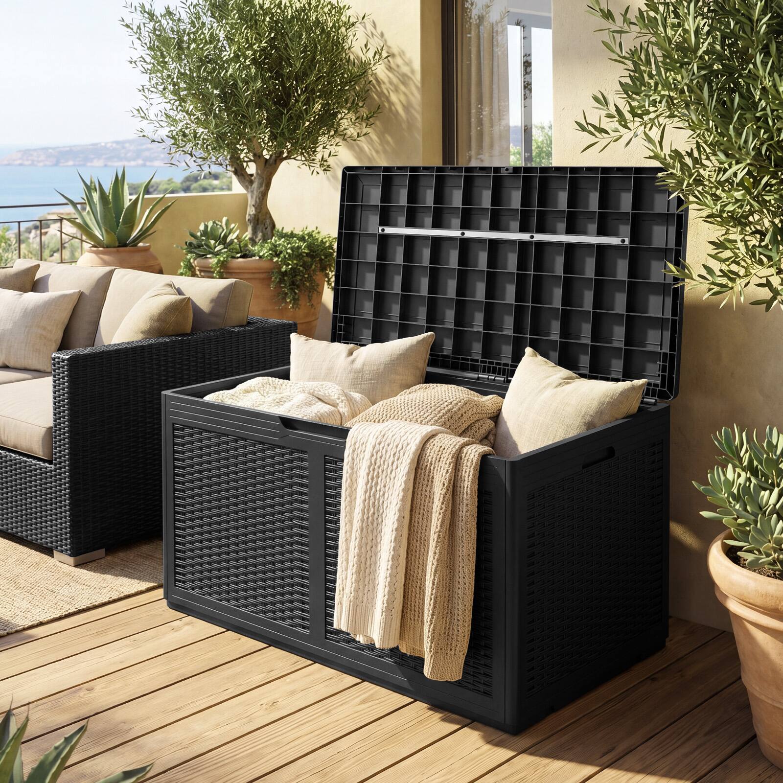Alt View 1. Costway - Costway 100 Gal Outdoor Storage Box Lockable Patio Bin & Bench for Gardening Tools - Black.