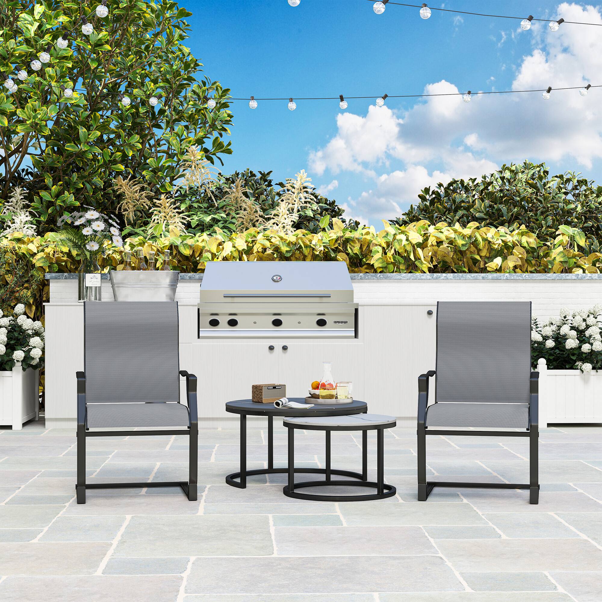 Alt View 8. Outsunny - Patio Dining Chairs Set of 2, Outdoor C Spring Dining Chairs Set w/ High Back, Armrest, Breathable Fabric & Metal Frame - Light Gray.