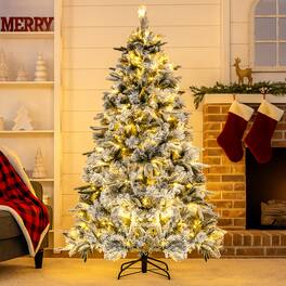 BreeBe - Flocked Christmas Tree with 250 Warm White LED Lights and 752 Mixed Branch Tips - Green