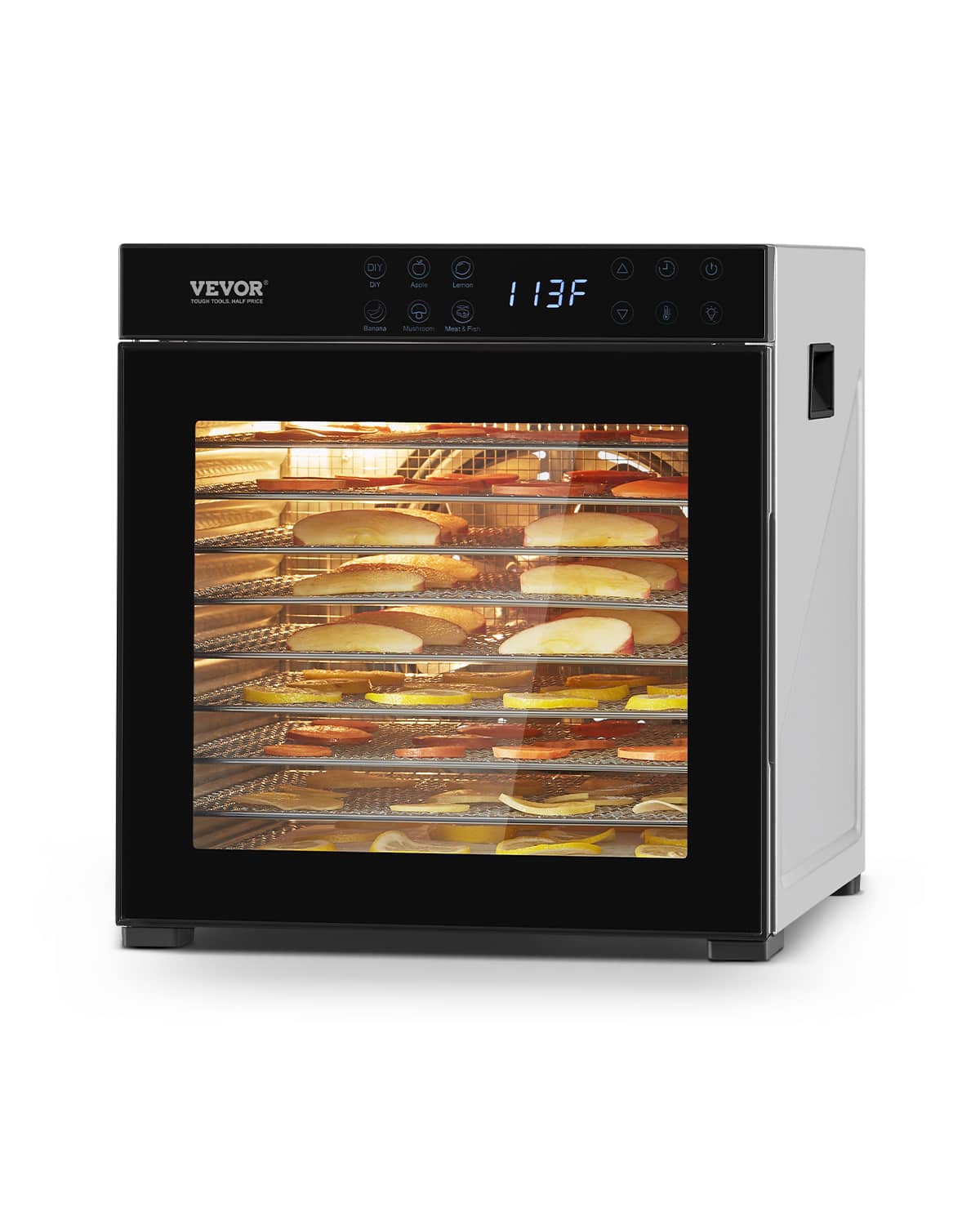 VEVOR - Food Dehydrator Machine, 10 Stainless Steel Trays, 1000W Electric Food Dryer with Adjustable Temperature & 24-Hour Timer - Silver