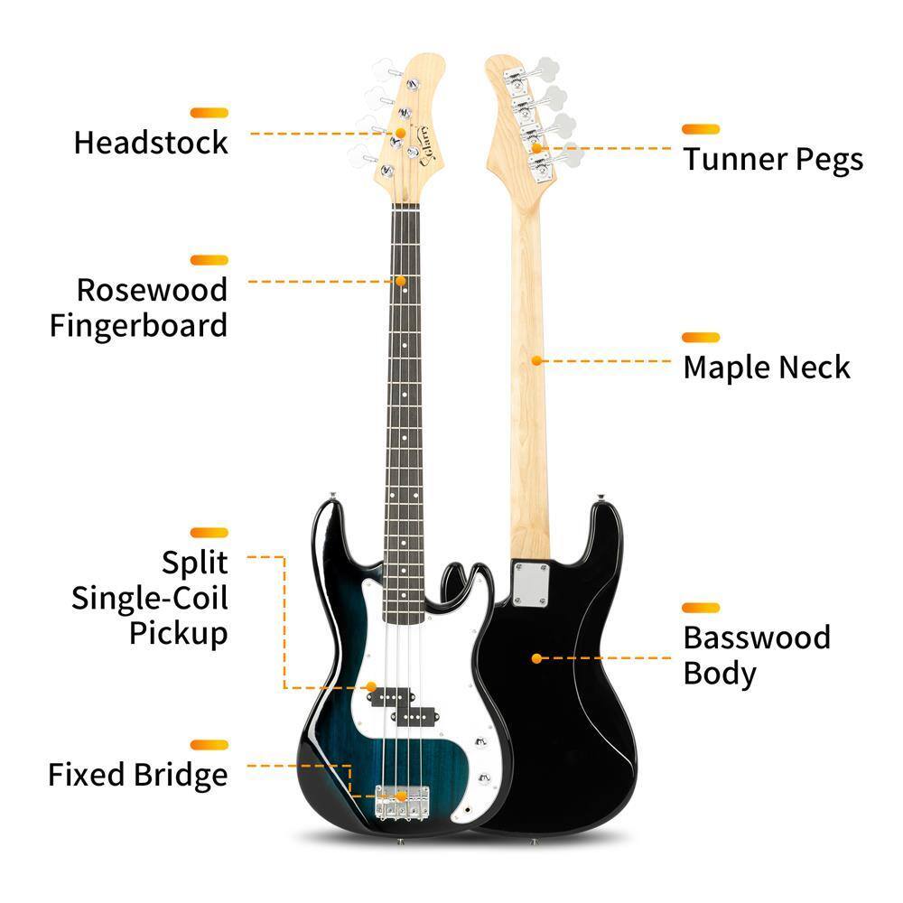 Headstock  
Tuner Pegs  
Rosewood Fingerboard  
Maple Neck  
Split Single-Coil Pickup  
Basswood Body  
Fixed Bridge