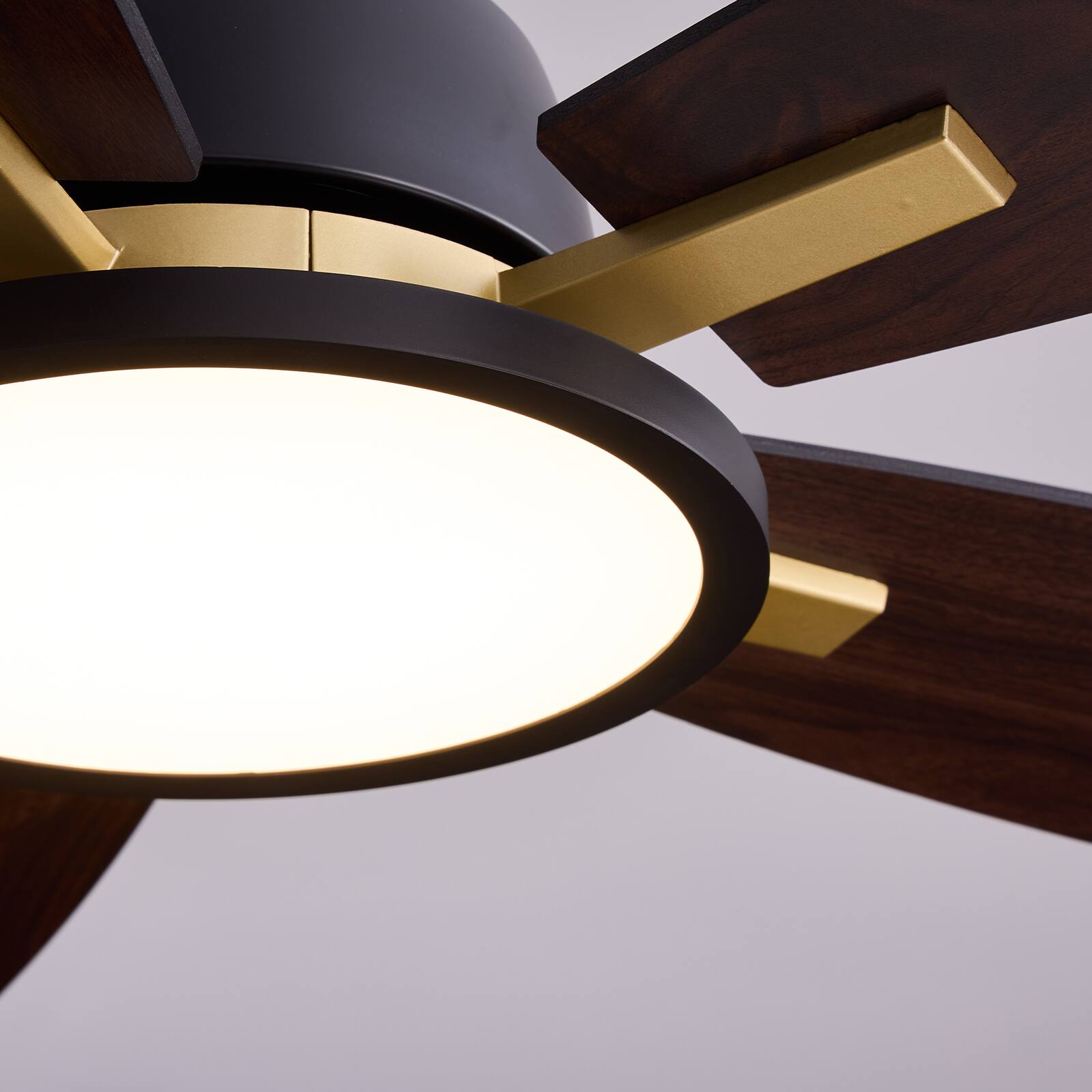 Alt View 7. Siljoy - 52 Inch 5 Blade Composite Wood Farmhouse Ceiling Fan with LED Light Remote and App for Bedroom Living Room - Matte Black and Gold.