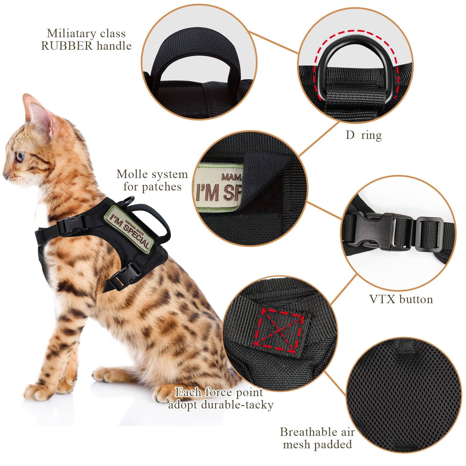 - Military class RUBBER handle
- Molle system for patches
- D ring
- VTX button
- Each force point adopt durable-tacky
- Breathable air mesh padded