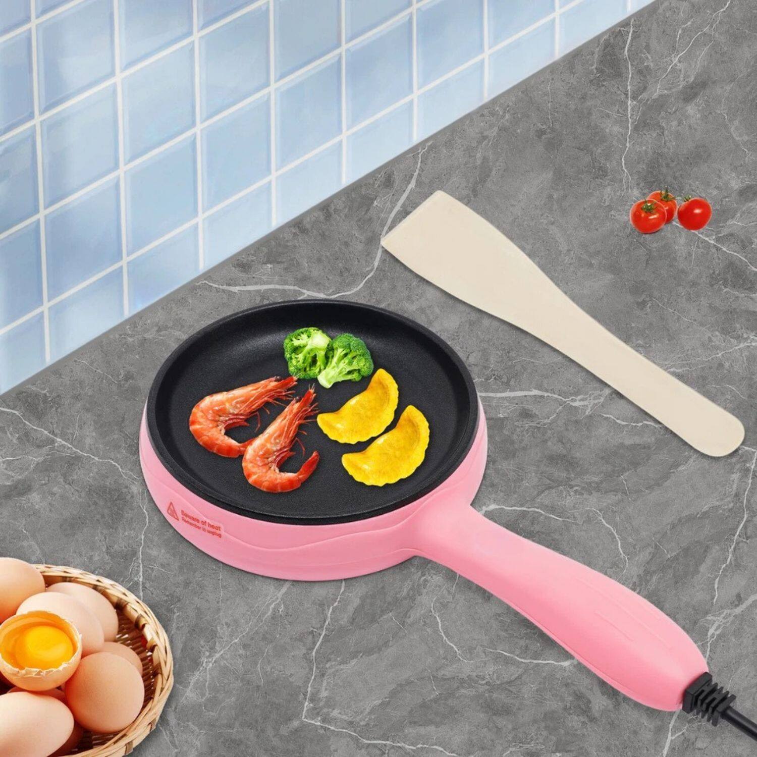Angle. Stock Preferred - 6-Inch Mini Electric Skillet - Pink.