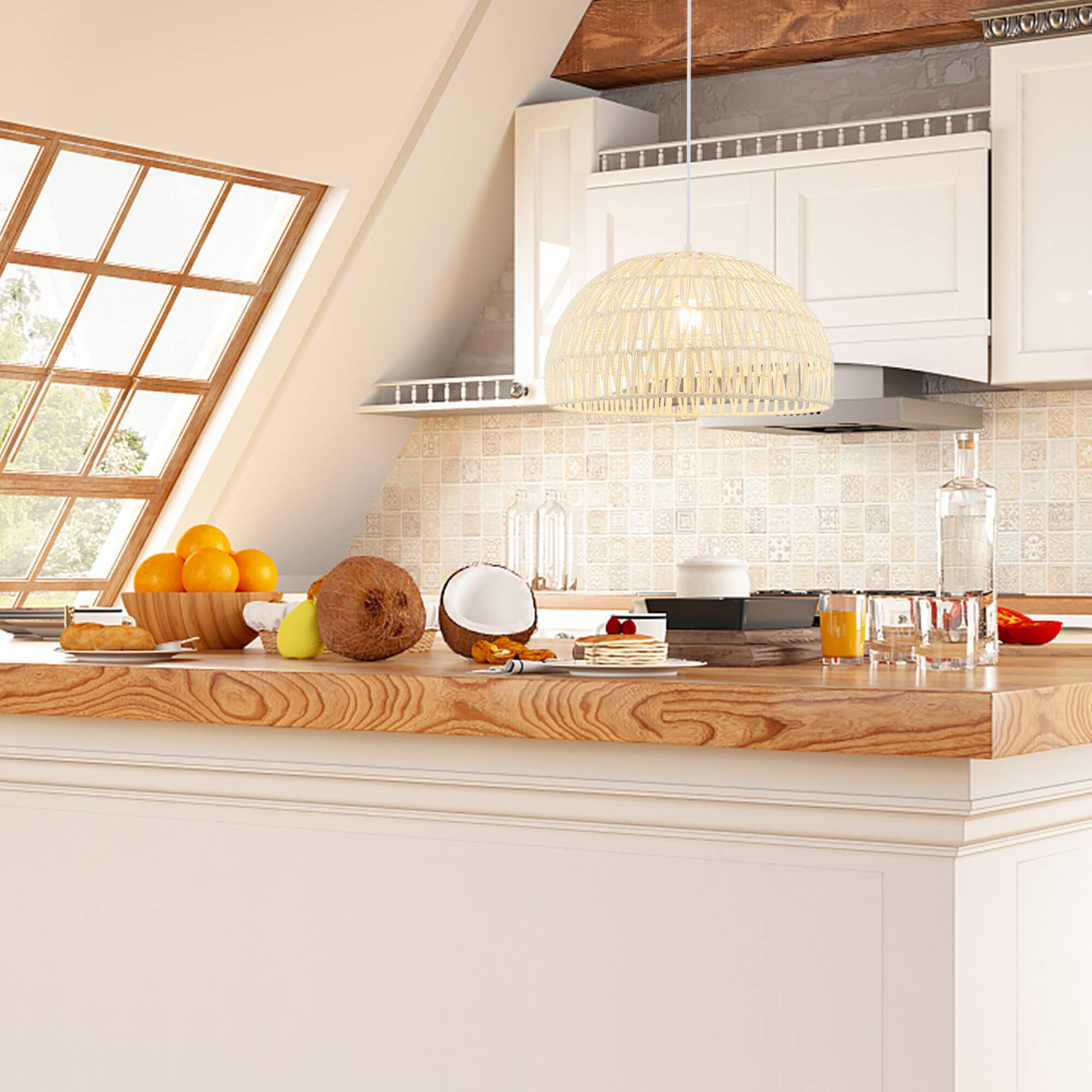 Alt View 3. Costway - Costway Paper Pendant Light Fixture with Adjustable Hanging Rope Available for E26 Bulbs - Beige.