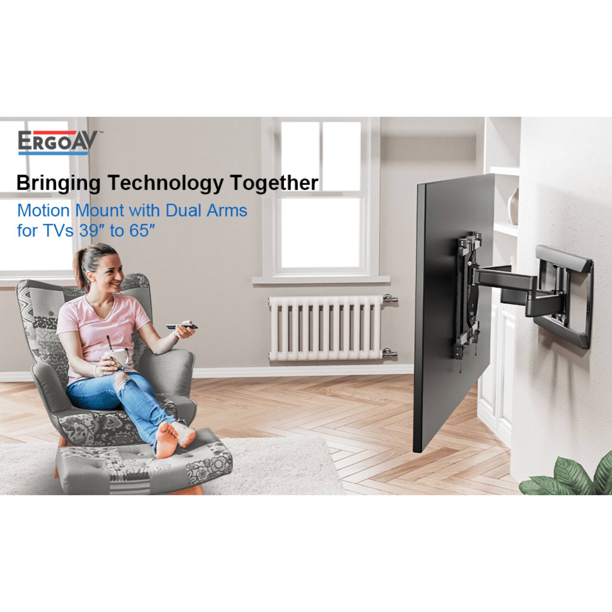 ERGOAY, Bringing Technology Together, Motion Mount with Dual Arms for TVs 39" to 65"