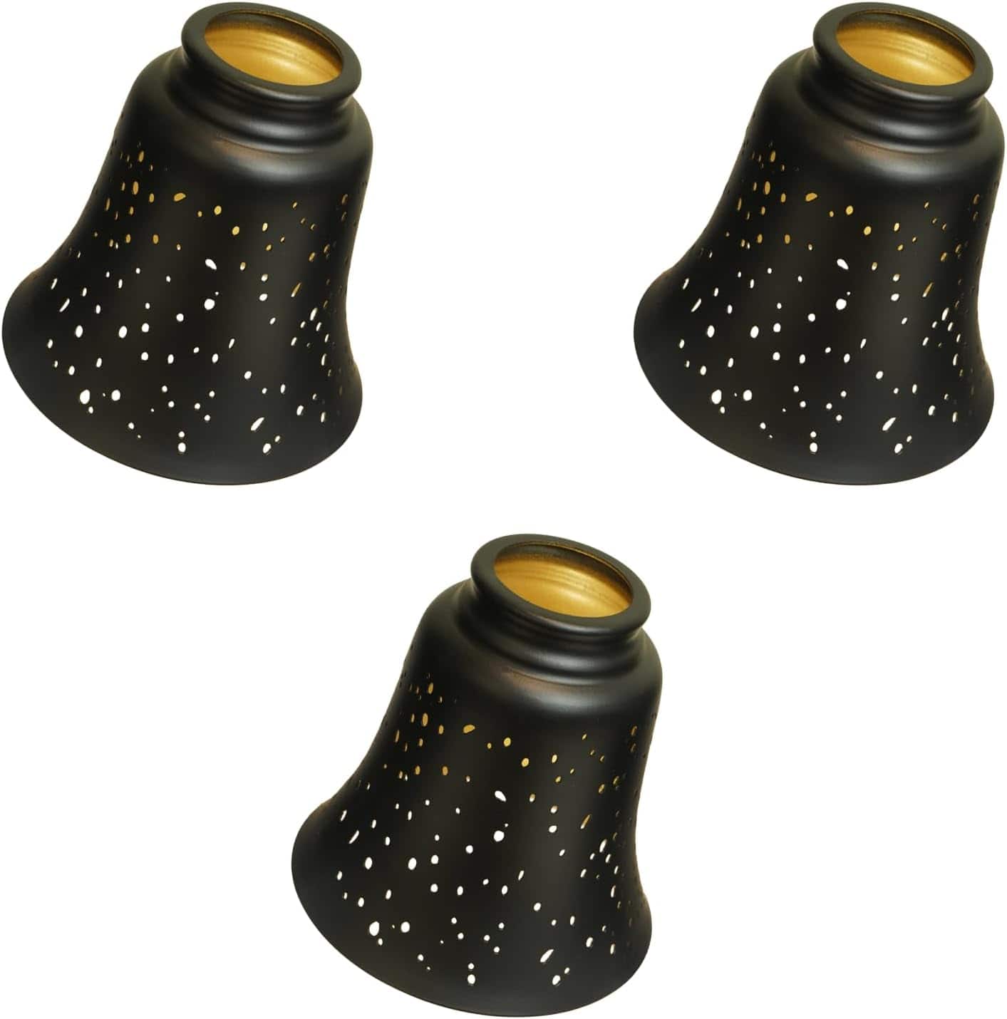 Alucset - Ceiling Fan Light Covers, 3 Pack Pendant Light Shade Replacement, Metal Bell Shaped Cover for Chandelier Pendant Light - Black/Gold