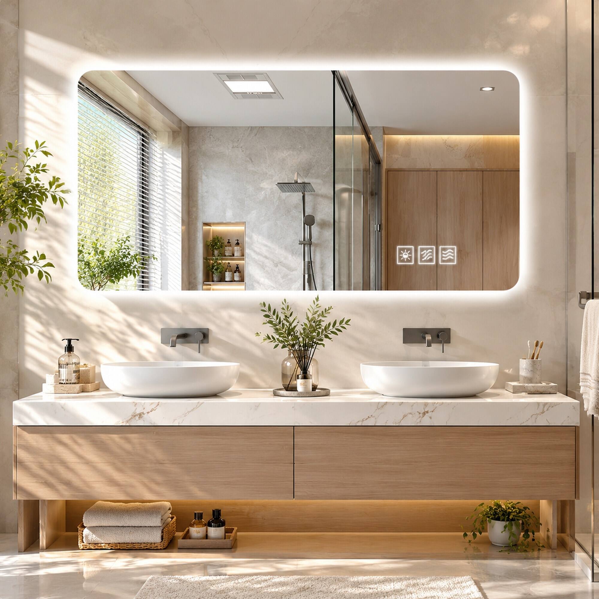 RYHNUYNE 48 in LED Bathroom Mirror, Wall Mounted, 3 Color Lights, Anti ...
