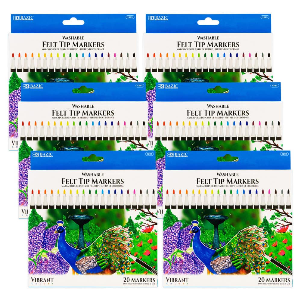 BAZIC Products - Felt Tip Washable Markers 20 Colors 20 Per pack 6 Packs price history on PriceWatchPro
