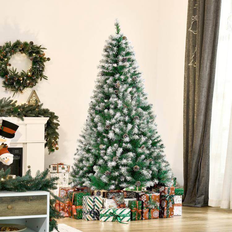 Alt View 2. PULUZ - 6ft Unlit Snow-Dusted Full Fir Artificial Christmas Tree with Realistic Branches, 61 Pine Cones and 800 Tips - Green.