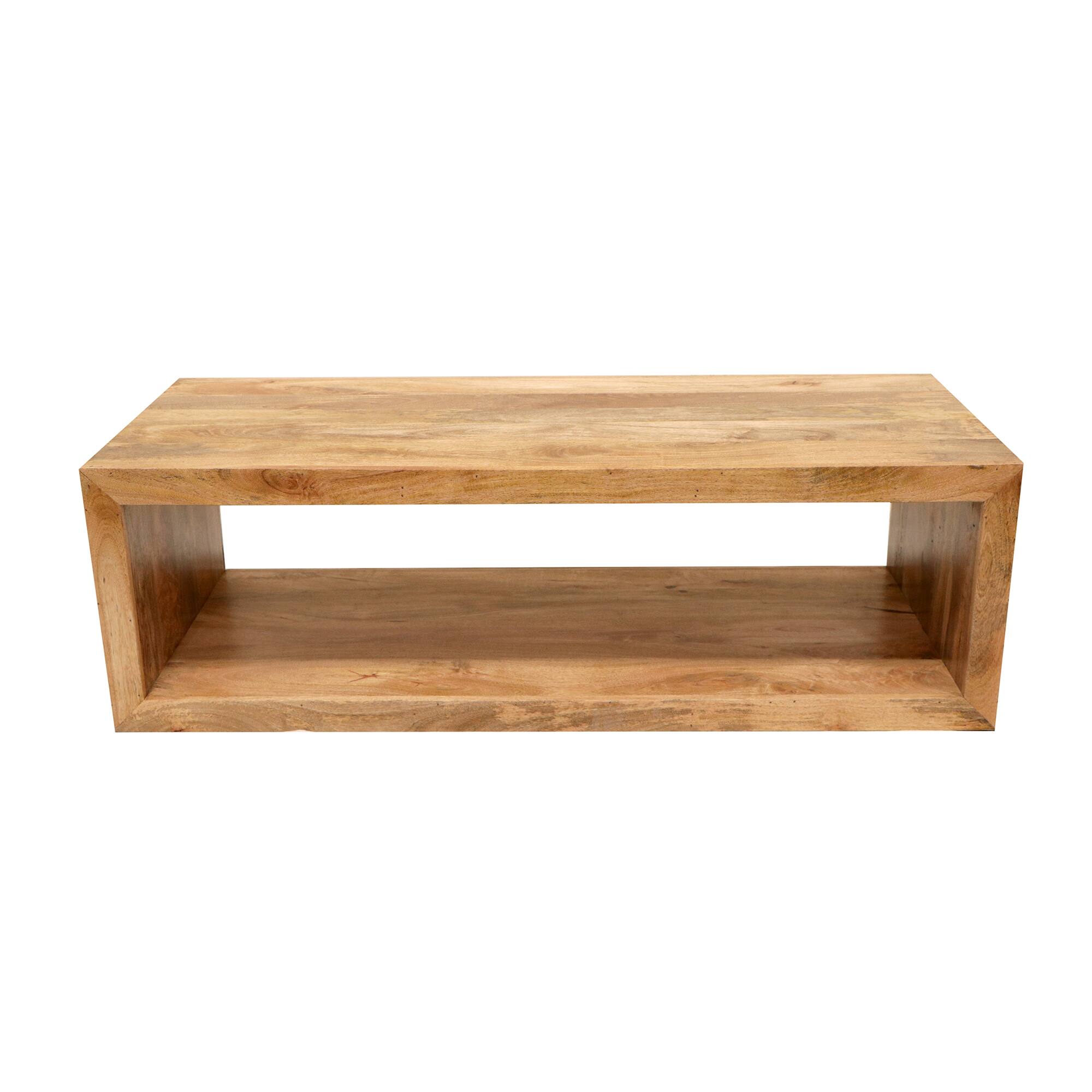 Angle. Manhattan Lane - Keli 58 Inch Mango Wood Coffee Table, Open Cube, 1 Shelf - Brown.